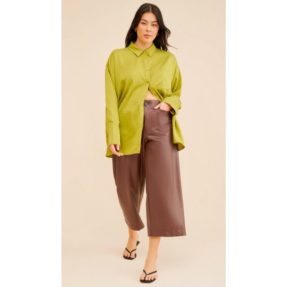 NWT Anthropologie Colette Cropped Vegan Leather Pants Chocolate - Picture 1 of 9